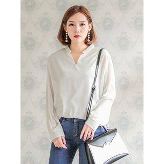 Mandarin-collar Puff-sleeve Chiffon Top