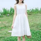 Plain Sleeveless A-line Dress White - One Size