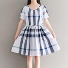 Plaid Short Sleeve A-line Dress