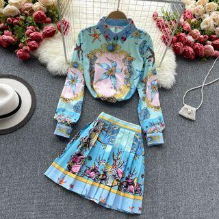 Set Of 2 : Print Long-sleeve Shirt + Print Skirt