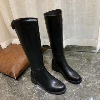 Faux Leather Twist Lock Zip-up Tall Boots