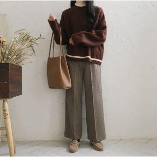 Contrast Trim Mock-neck Cable Knit Sweater