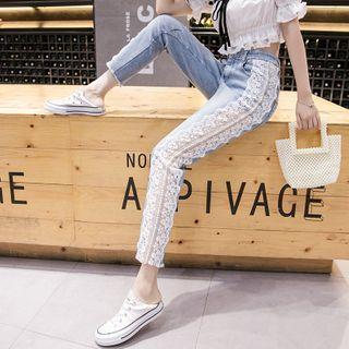 Lace Panel Straight-cut Jeans