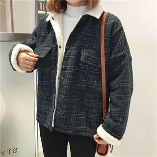 Plaid Fleece-lined Buttoned Jacket
