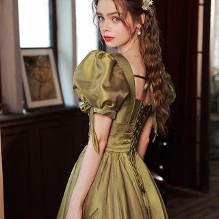 Short-sleeve Lace-up Evening Gown