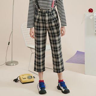 Plaid Cropped Pants With Suspender