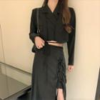 Cropped Blazer / Lace-up Midi A-line Skirt