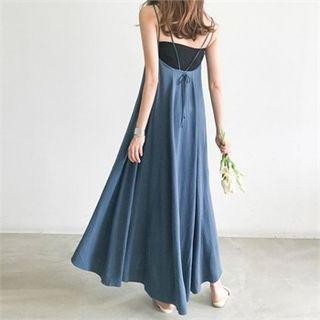 Spaghetti-strap Linen Blend Maxi Flare Dress