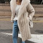 Hooded Faux-fur Padded Coat With Sash Cream - One Size