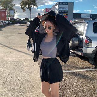 Plain Hooded Jacket / Wide-leg Sweatshorts