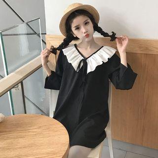 3/4-sleeve Frilled Collar Dress