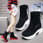 Two Tone Platform Hidden Wedge Short Boots