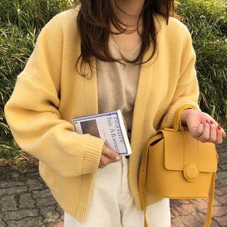 Open Front Cardigan Lemon Yellow - One Size