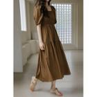 Puff-sleeve Smocked Shirred Maxi Dress