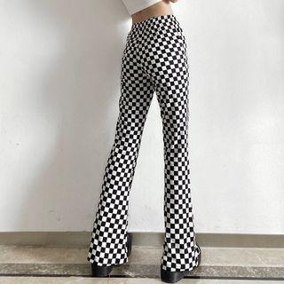 Checkerboard Boot-cut Pants