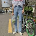 Band-waist Slit Wide-leg Jeans