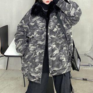 Camo Print Padded Jacket Camo Print - Gray - One Size