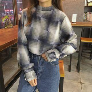 Plaid Mock Neck Blouse