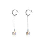 925 Sterling Silver Square Earrings With Austrian Element Crystal Silver - One Size