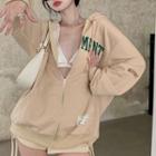 Lettering Zipped Hoodie Almond - One Size