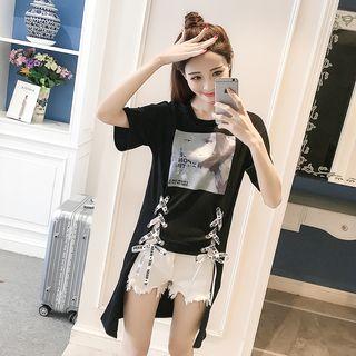 Printed Short Sleeve Dip Back T-shirt