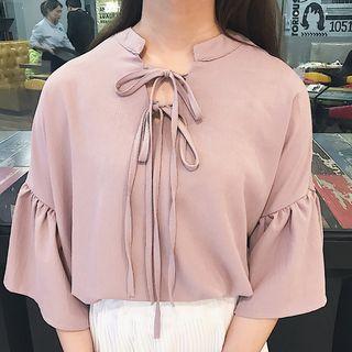 Tie-front Bell-sleeve Chiffon Blouse