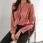 Tie-neck Puff-shoulder Chiffon Blouse