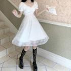 Puff-sleeve Mini A-line Dress / Lace A-line Skirt / Set