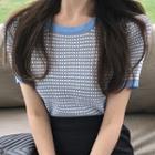 Short-sleeve Contrast Trim Patterned Knit Top