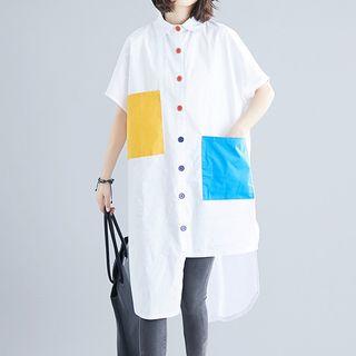 Short-sleeve Asymmetric Shirt Dress