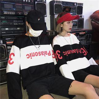 Long-sleeve Color Block Letter T-shirt