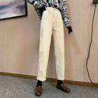 Elastic-waist Woolen Straight-cut Pants