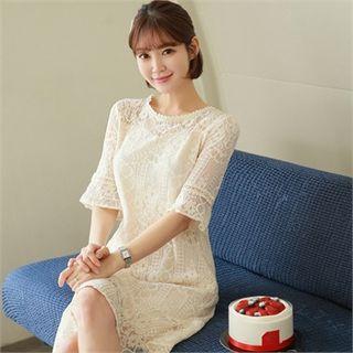 Ruffle-trim Laced Dress