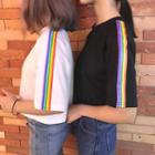 Elbow-sleeve Rainbow Panel T-shirt