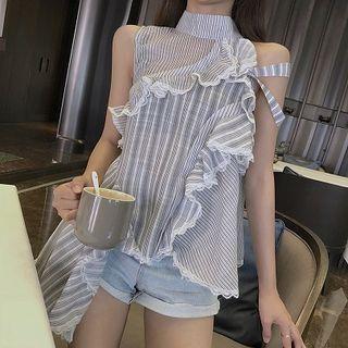 Striped Chiffon Sleeveless Top As Shown In Figure - One Size