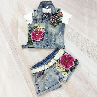 Set: Embroidery Denim Vest + Shorts