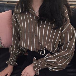 Dolman-sleeve Long-sleeved Color-block Striped Blouse