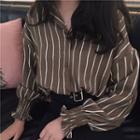 Dolman-sleeve Long-sleeved Color-block Striped Blouse