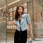 Puff-sleeve Denim Moto Jacket