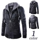 Mock Two-piece Faux Leather Zip Jacket