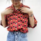 Fruit Printed Loose-fit Short-sleeve Shirt Red - One Size