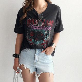 Distressed Printed Cotton T-shirt