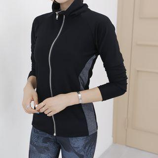 High-neck Contrast-trim Zip-up Jacket Charcoal Gray - One Size