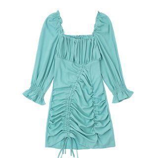 Bell-sleeve Drawstring Mini Sheath Dress