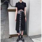 Lettering Short-sleeve Crop Top / Contrast Trim Midi A-line Skirt