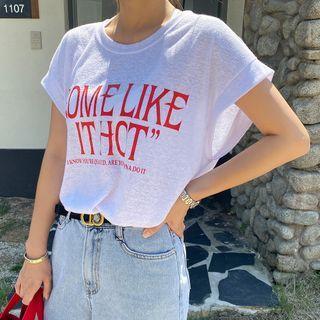 Letter Print Linen T-shirt