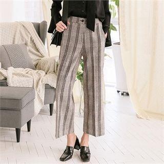 Plaid Wool Blend Wide-leg Pants
