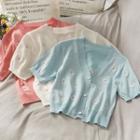 Daisy-embroidered Button-down Crop Knit Top