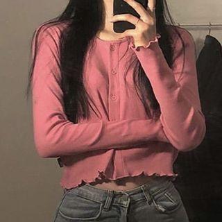 Lettuce Edge Cropped Cardigan Pink - One Size