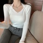 Long-sleeve Halter-neck Cutout Top